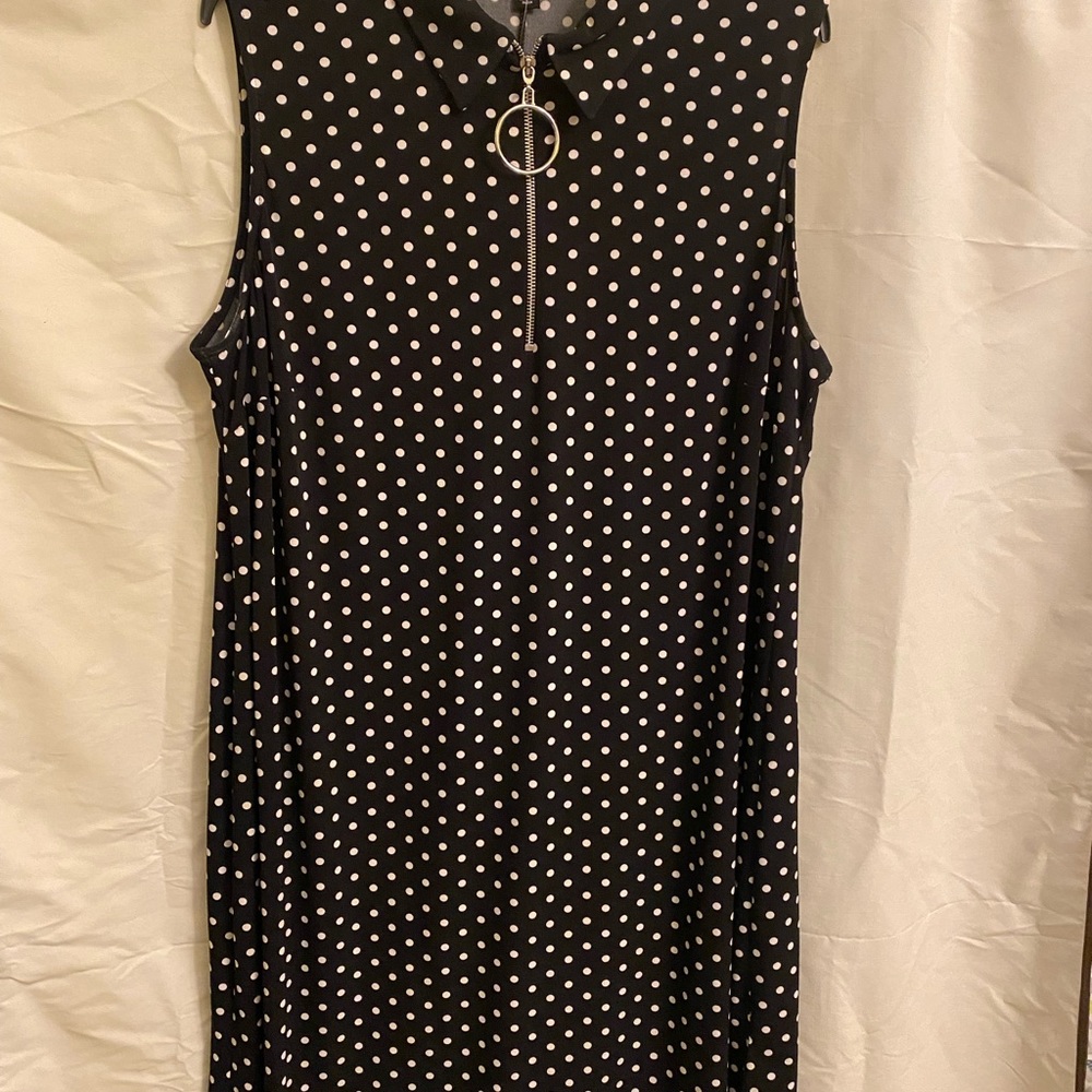 NWT Black White Polka Dot Plus Size Sleeveless MIDI Dress